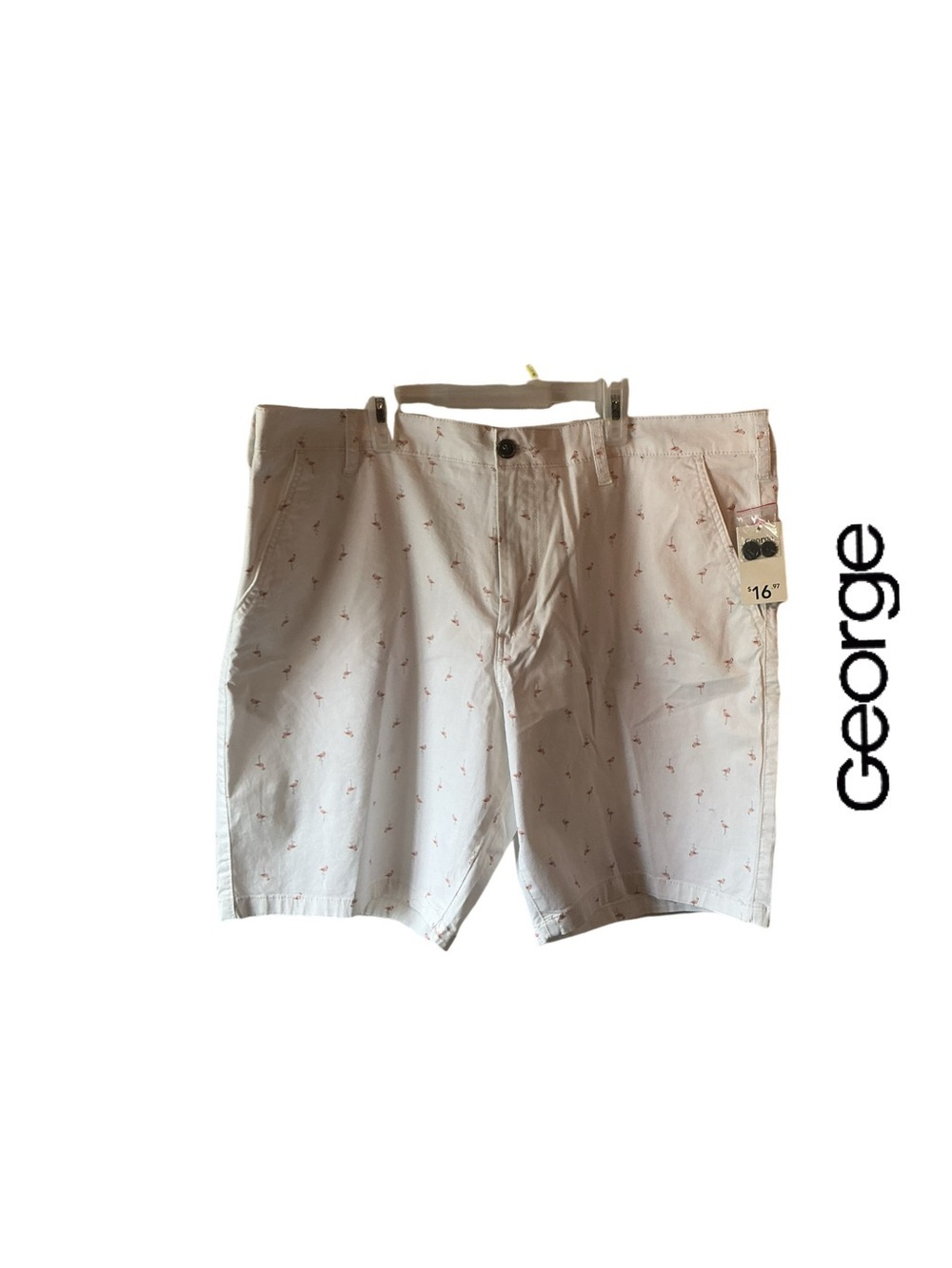 George Men's White Flamingo Printed Stretch Shorts - NWT